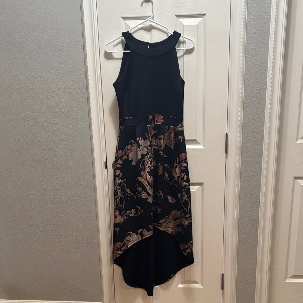 Enfocus Studio Black and Floral High Low Dress